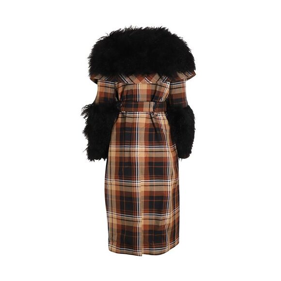 Burberry Shearling-Trimmed Check Trench Coat in Multicolor Wool - Picture 3 of 3